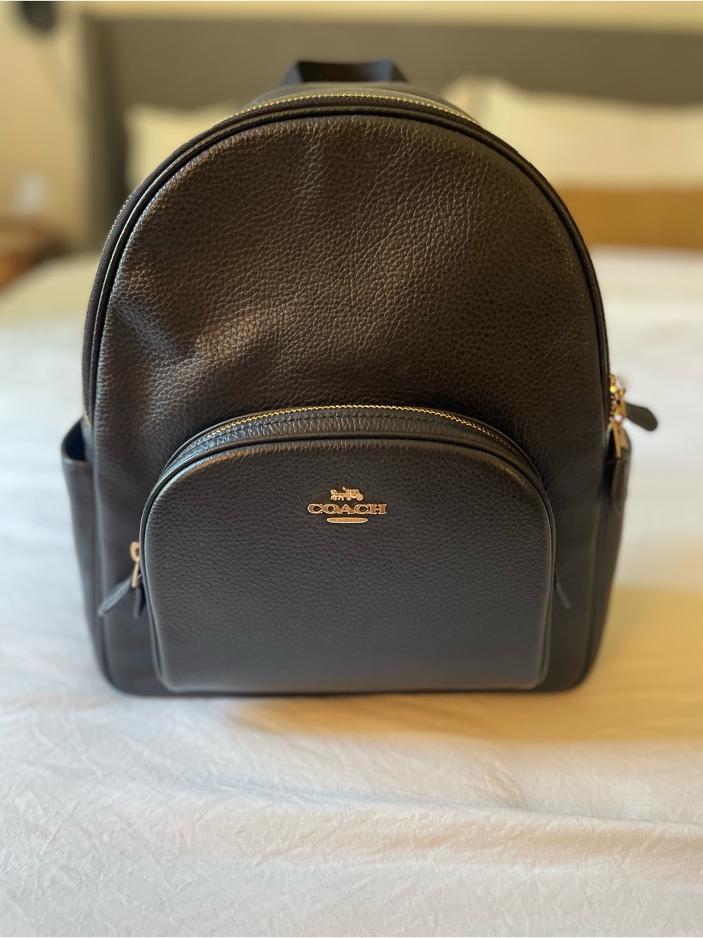 Coach Black Pebbled Leather Backpack with Gold Hardware